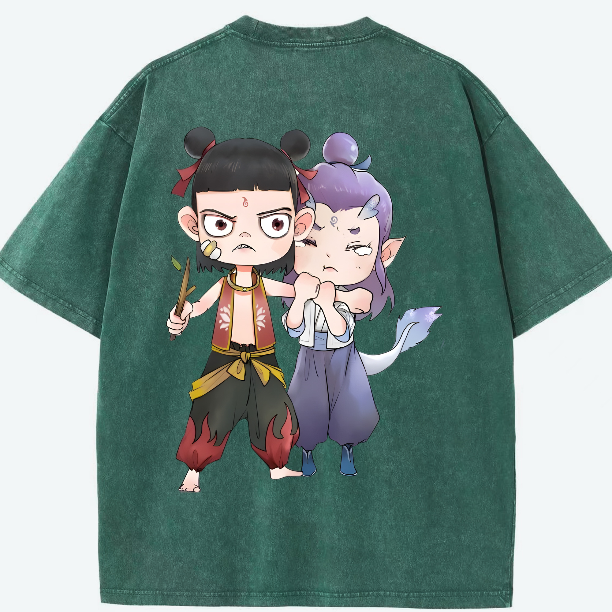 （画像用） Ne Zha 2 ナタ 魔童の大暴れ 綿100% ヴィンテージ風 半袖Tシャツ（背面プリント）